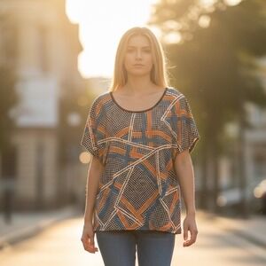 Soya Concept XL Geometric Abstract Blouse Mod Scandinavian Minimalist Top